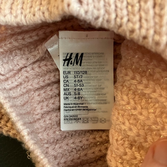 2/$25 NEW H & M Beanie and Tube Scarf Set Conscious 5T/7 Pink Gold Flecks Bow - Picture 5 of 5